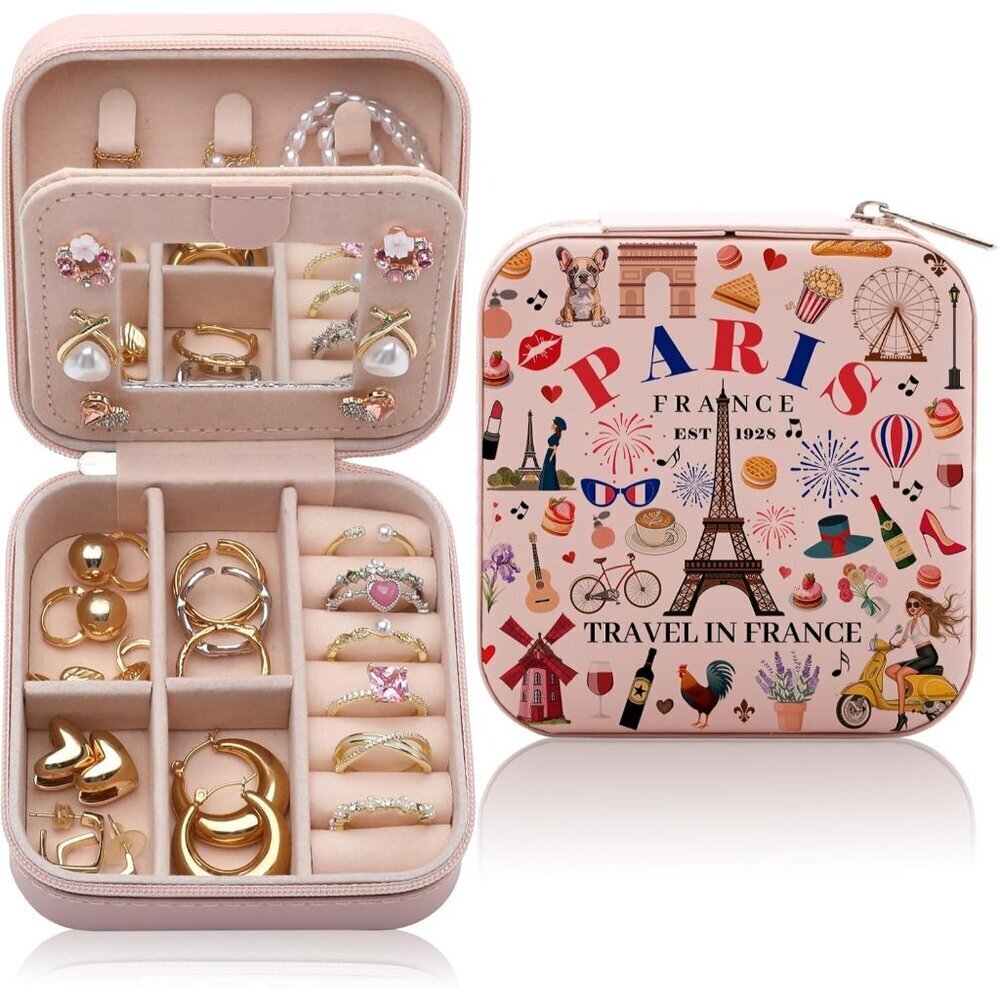 Travel Jewelry Box Leather Portable Organizer for Women with Compartments
